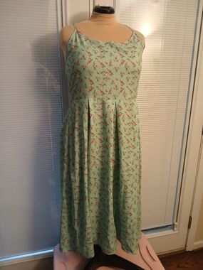 Plus Size Mint Green and Pink Floral Spaghetti Strap Summer Sun Dress